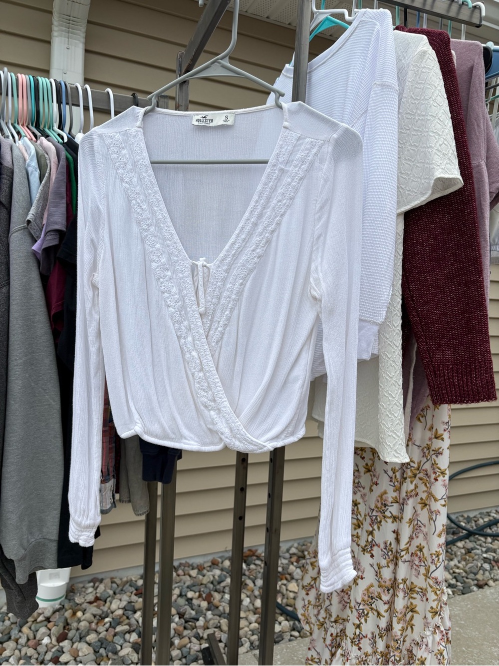 Hollister White Lace-Trim Wrap Blouse